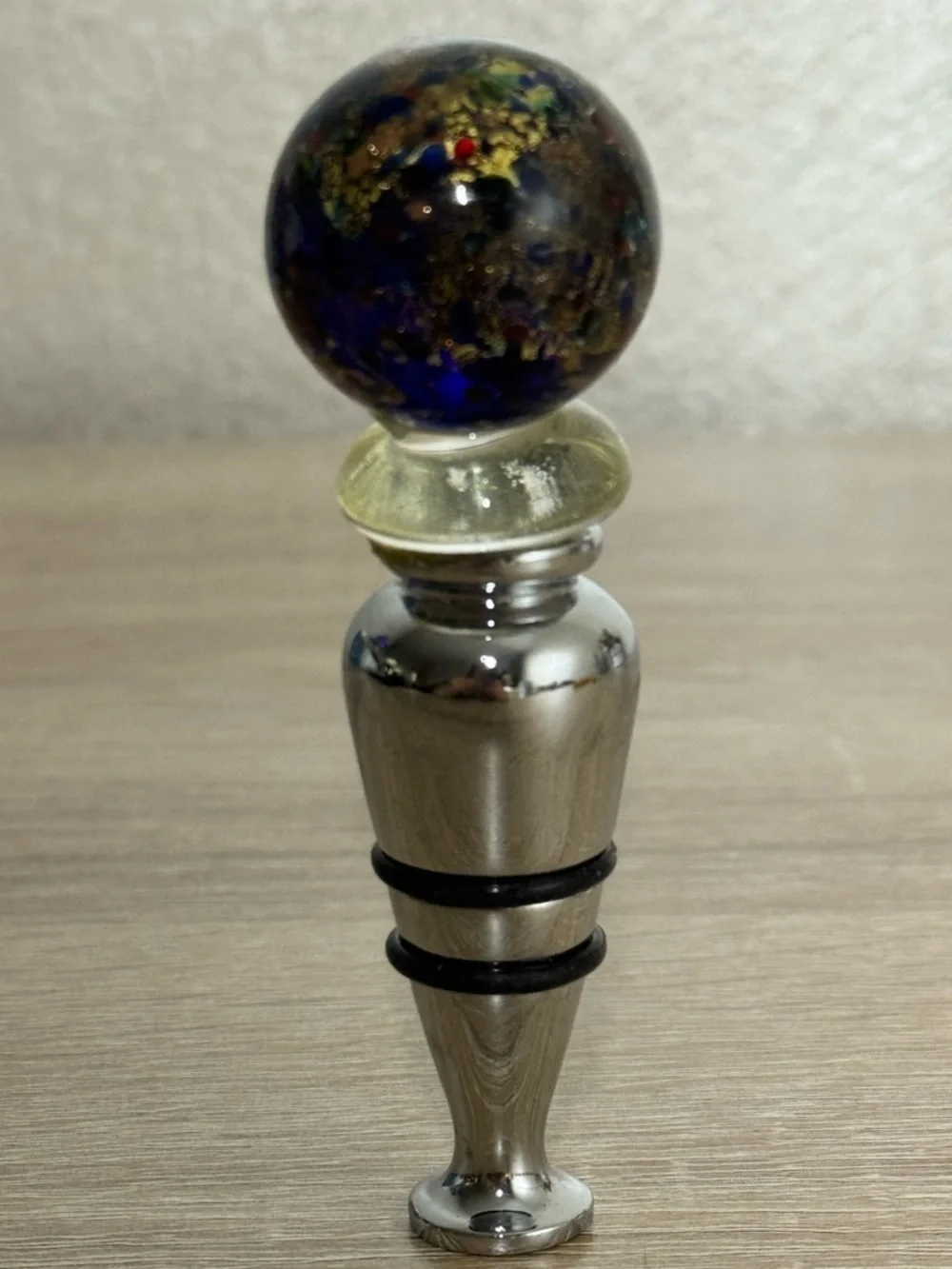 Vintage Art Glass Multicolor Ball Shaped Bottle Stopper